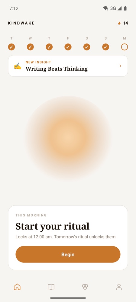 Kindwake's home screen on an Android phone
